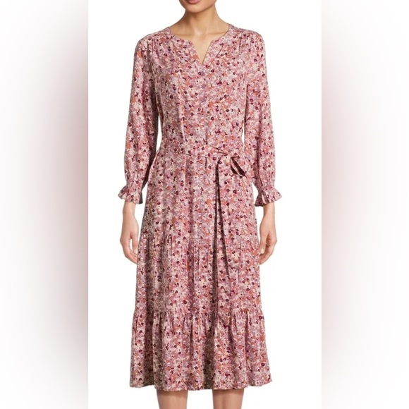 beachlunchlounge Dresses & Skirts - Beach Lunch Lounge Floral Tiered Belted Midi Dress XXL